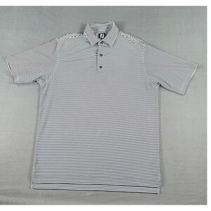 FootJoy FJ Golf Polo Shirt Large Navy White Micro Stripe Stretch‎ Performance